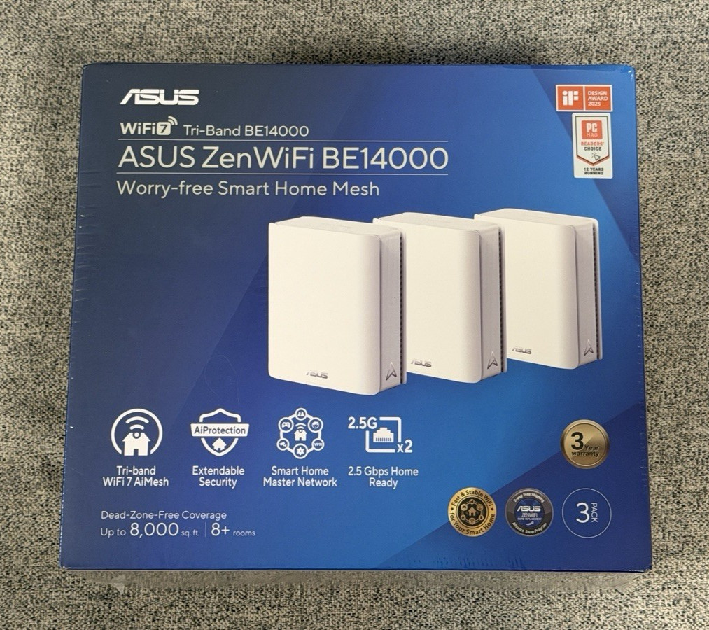 ASUS ZenWiFi BE14000 Tri-Band Wi-Fi 7 Mesh System - 3 Pack - White - NEW