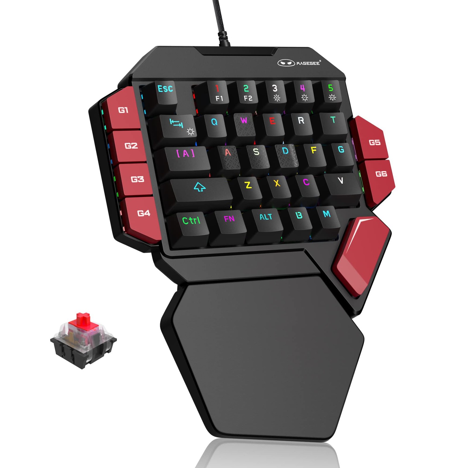 One Handed Professional Gaming Keyboard RGB Backlit 35 Keys Red Switch Black
