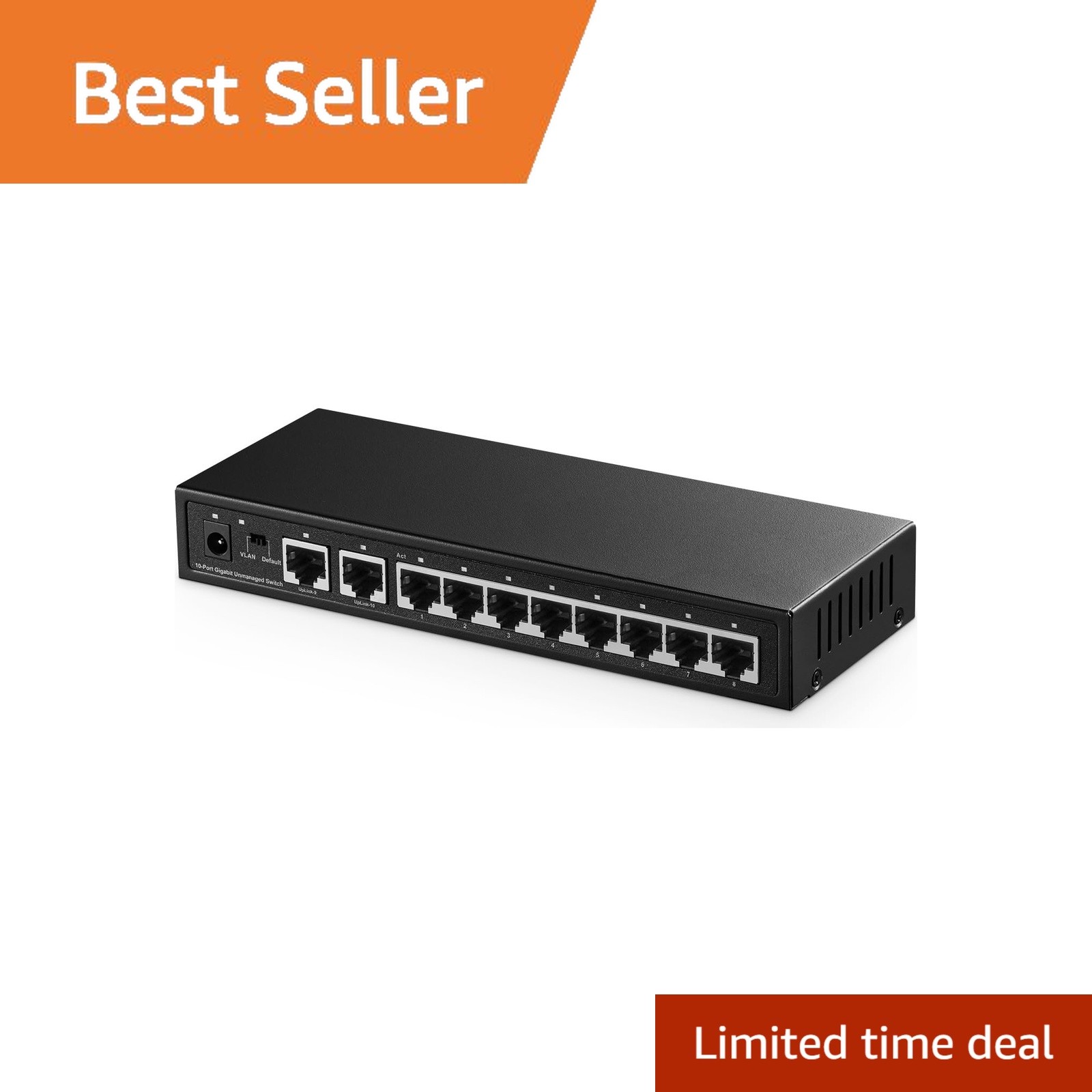 Binardat 10 Port Gigabit Ethernet Switch, 8 Ports 100/1000Mbps, 2 Gigabit