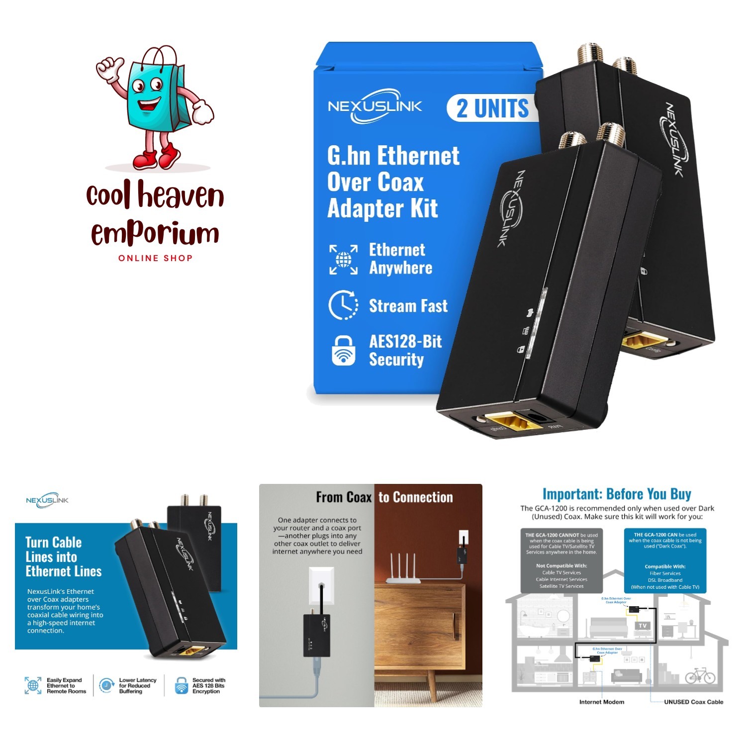 G.hn Ethernet Over Coax Adapter Kit - 1.2Gbps for Seamless Gaming & Streaming