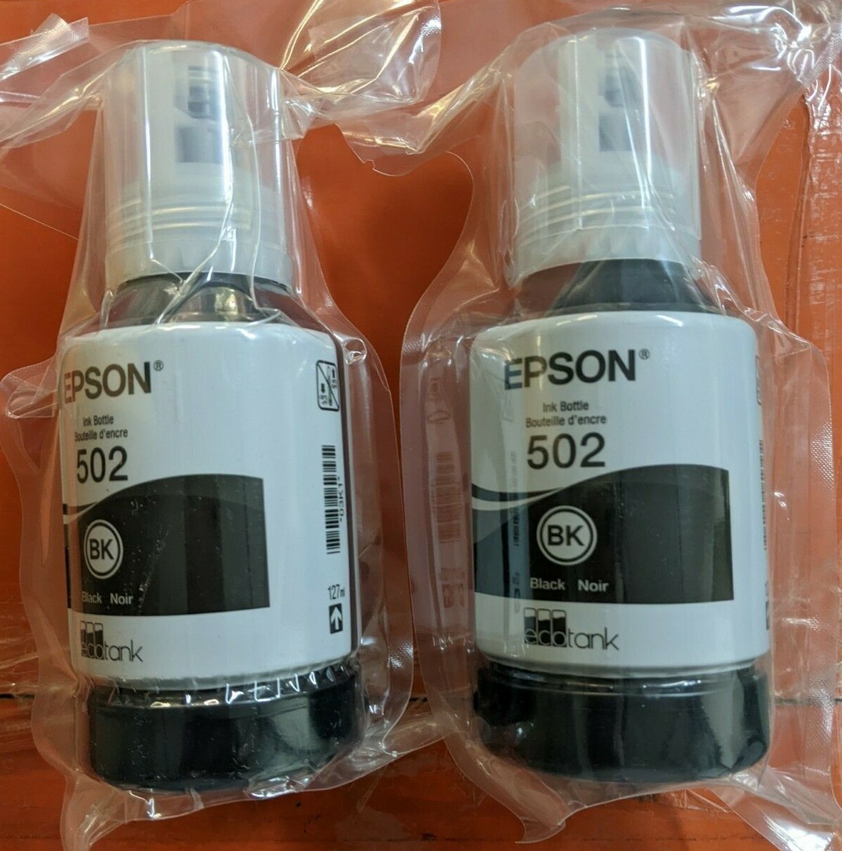 Lot of 2 Epson EcoTank 502 Ink Bottle Black 7500 Page Exp 2026 2760/3760/4760
