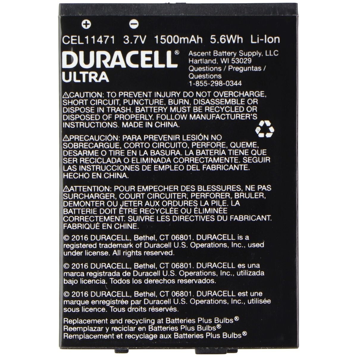 Renewed Duracell Ultra CEL11471 (3.7V/1500mAh/5.6Wh) Li-Ion