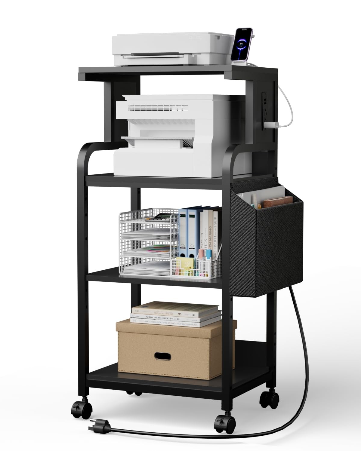 4-Tier Tall Printer Stand with Storage Adjustable Shelf and Bag | Large Print...
