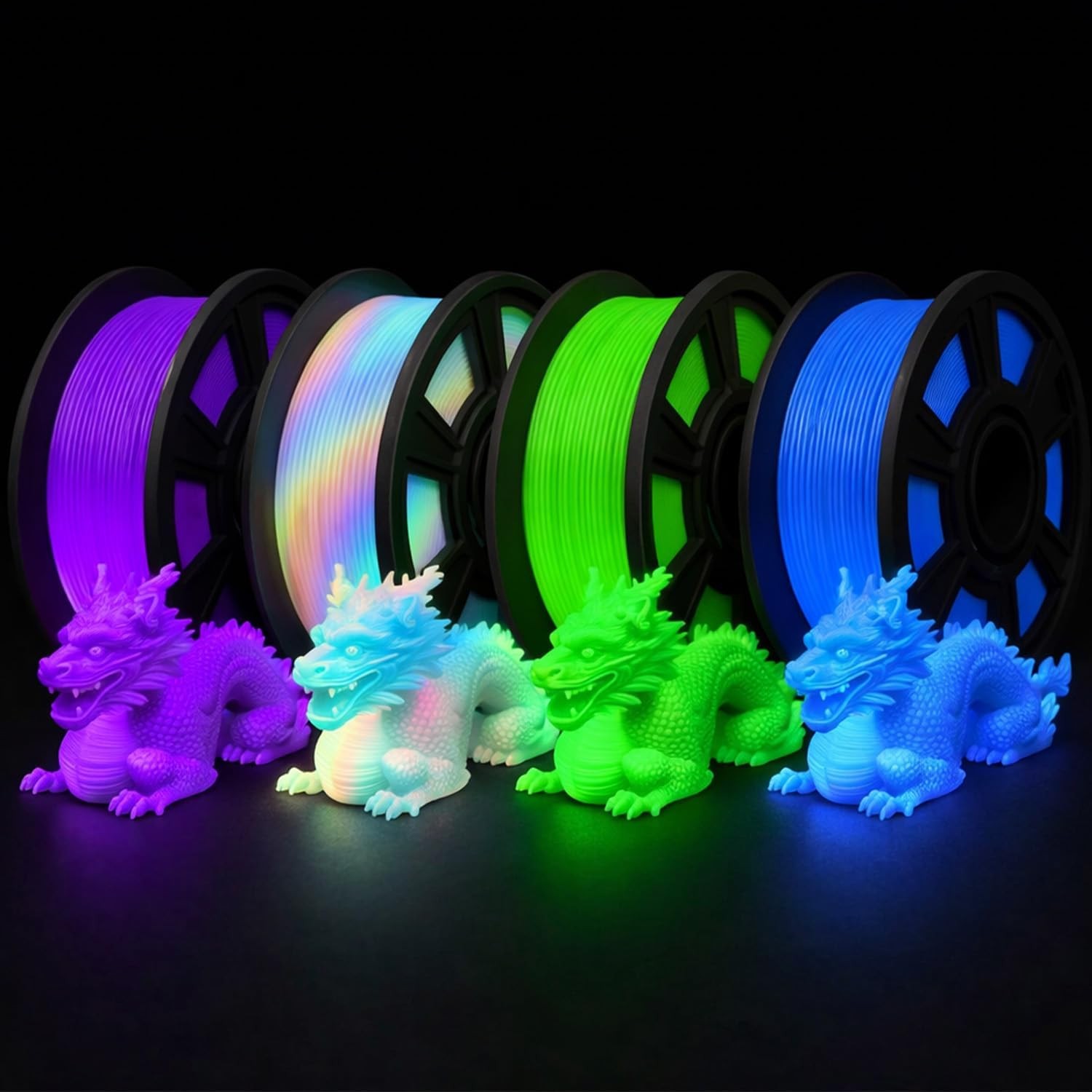 3D Printer Filament Bundle, Glow in The Dark Filament Multicolor, Green, Blue...
