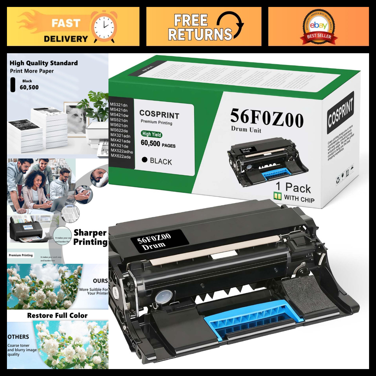 High-Yield Black Imaging Unit for Lexmark Printers - 60,500 Pages Compatible