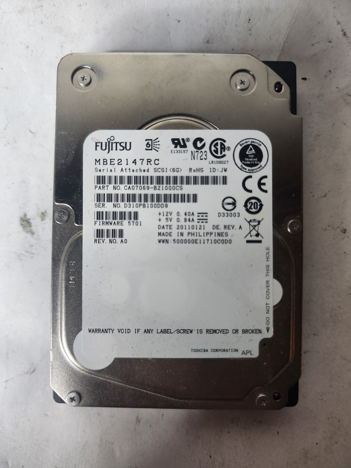 Fujitsu MBE2147RC 146GB 15K SAS 2.5" 6GBPS Hard Drive