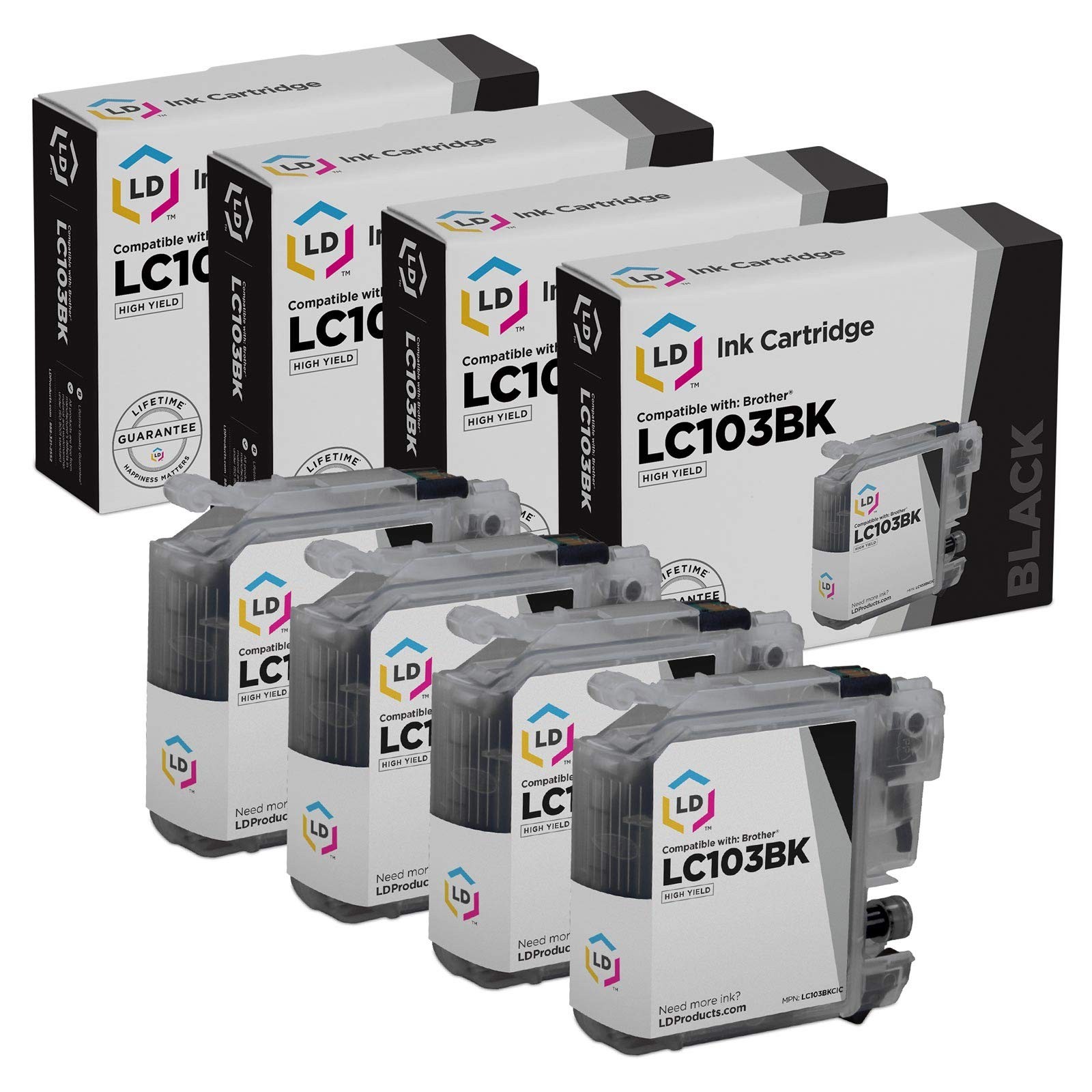 LD  Set of 4 LC103 Black Ink for Brother LC103BK MFC-J470DW MFC-J475DW MFC-J650