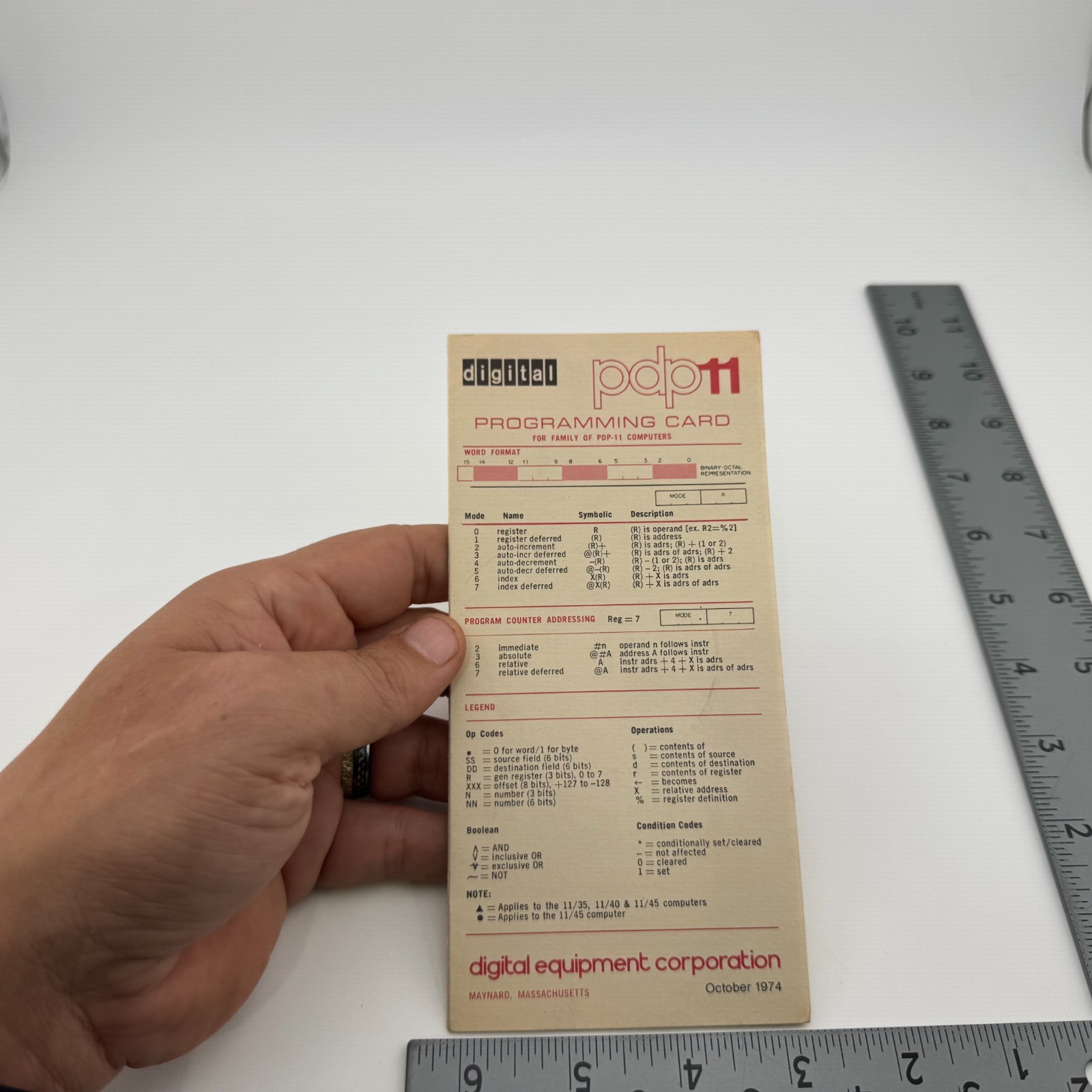 1975 DEC Digital Equipment PDP-11 Programming Card Fold-Out Reference