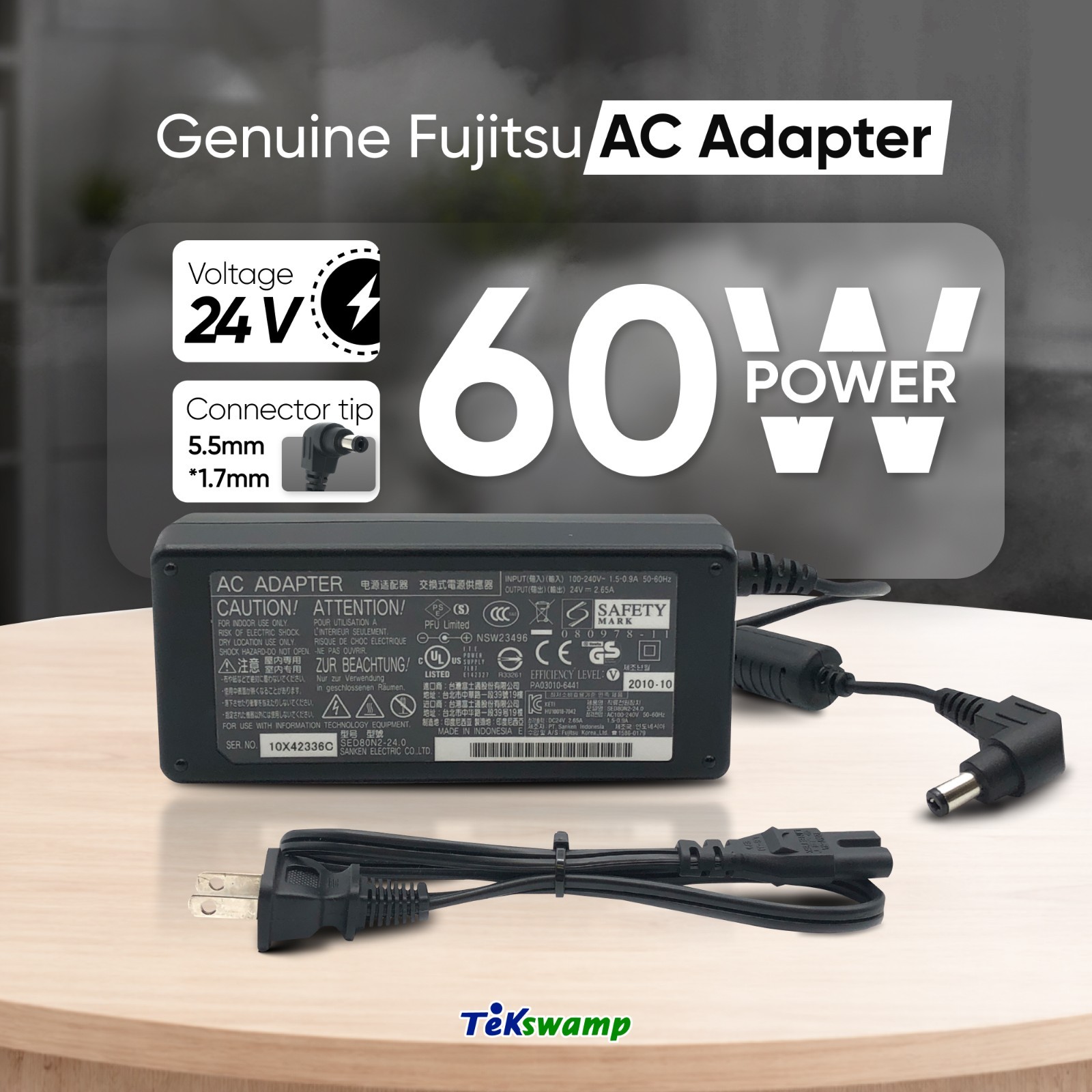 Genuine Fujitsu AC Adapter 24V for fi-7160 fi-7260 Scanner Power Supply