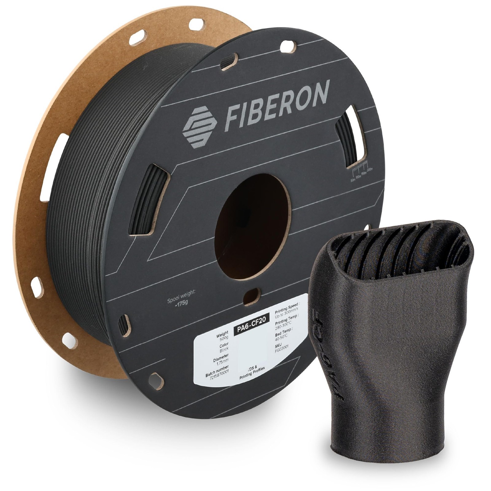 Fiberon PA6CF20 Filament Black 1.75mm 0.5KG Carbon Fiber Nylon Heat Resist