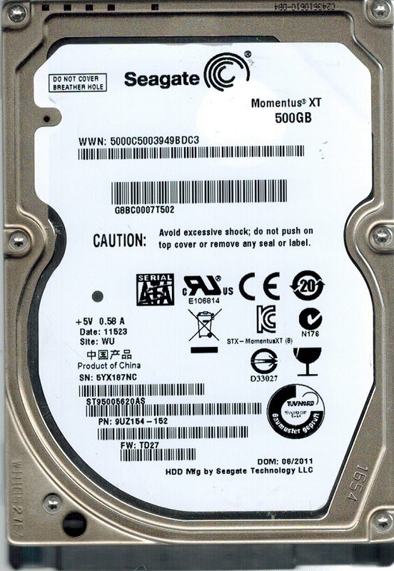 Seagate ST95005620AS P/N: 9UZ154-152 F/W: TD27 500GB WU
