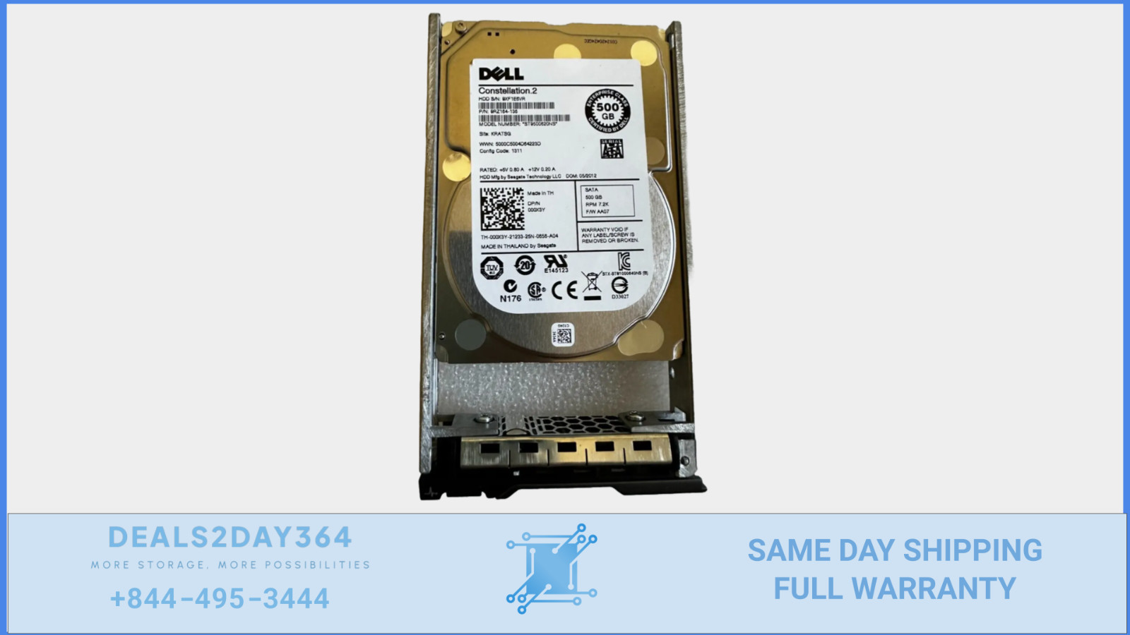 00X3Y DELL 000X3Y 500GB 7.2K SATA 2.5 6Gb/s HDD ST9500620NS Server ONLY W/CADDY
