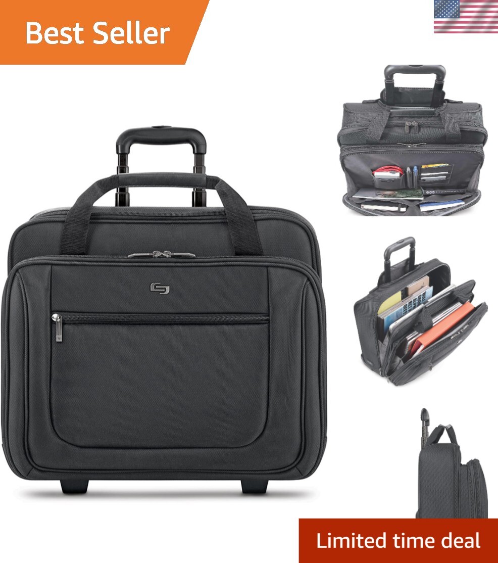 Stylish Black Rolling Laptop Bag for Travel - Fits Laptops Up to 17.3 Inches