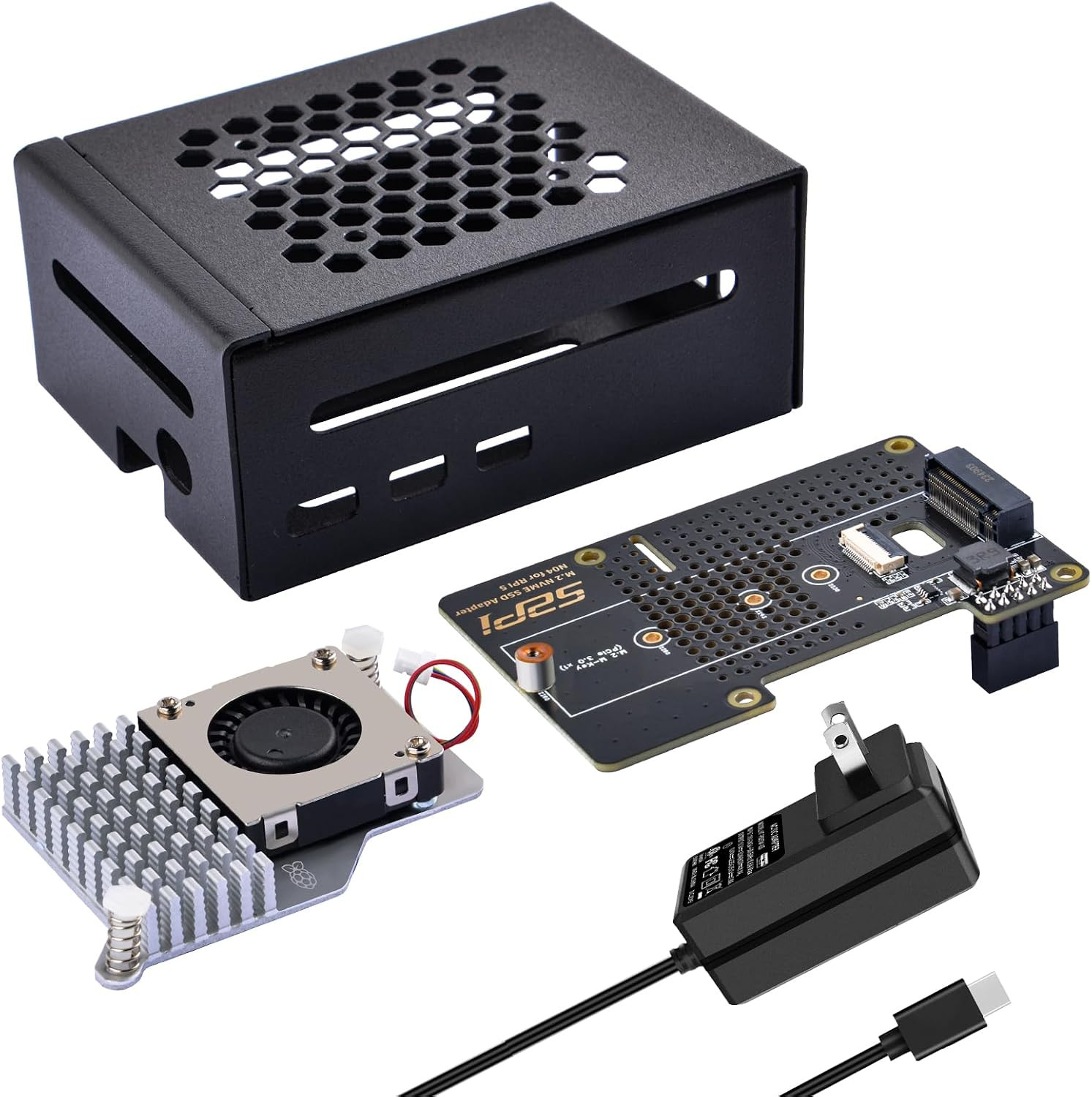 Metal Case for Raspberry Pi 5, with Pi 5 Official Active Cooler, N04 M.2 Nvme SS