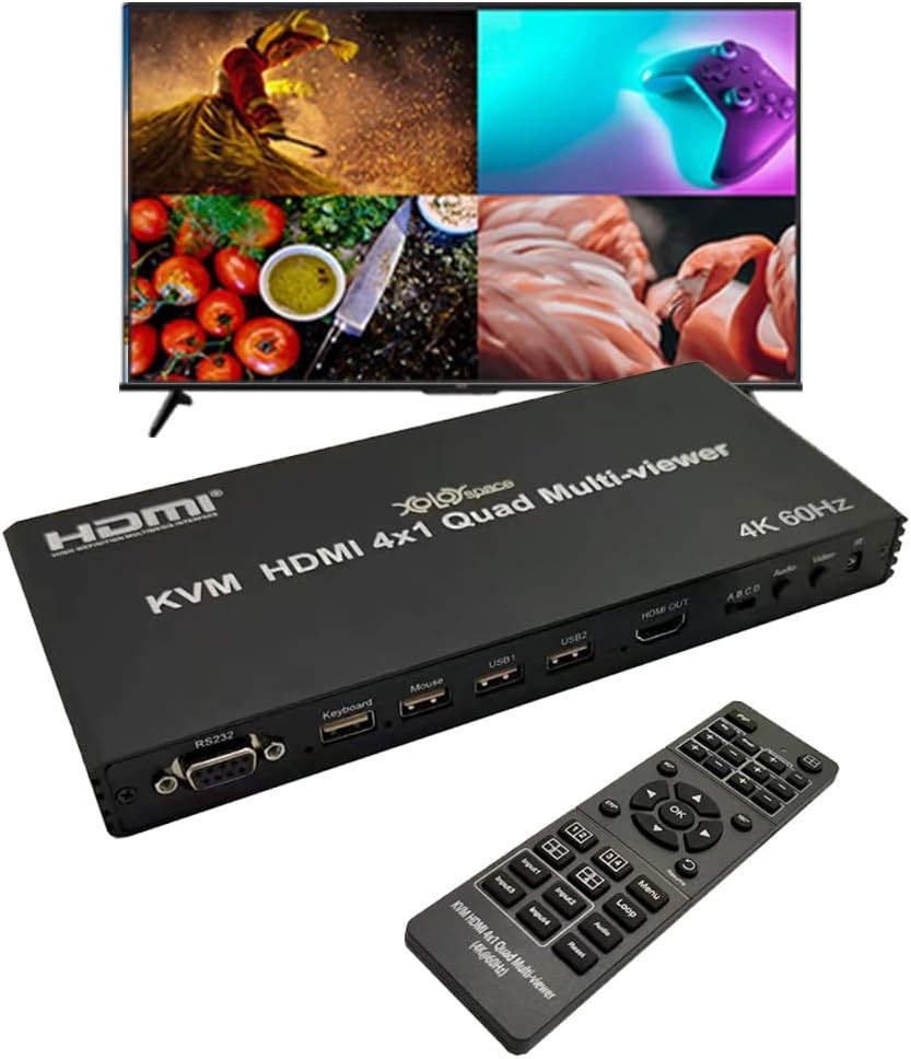 4K 60Hz HDMI Quad Monitor Switch KVM USB PIP Seamless 4x1 Viewer HDMI 2.0