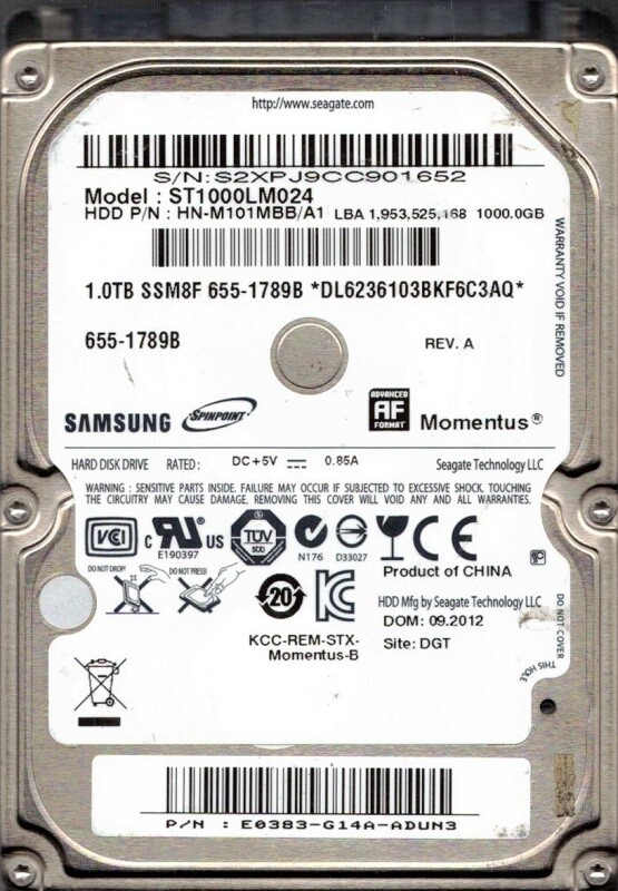 Seagate ST1000LM024 P/N: HN-M101MBB/A1 Samsung 1TB 655-1789B