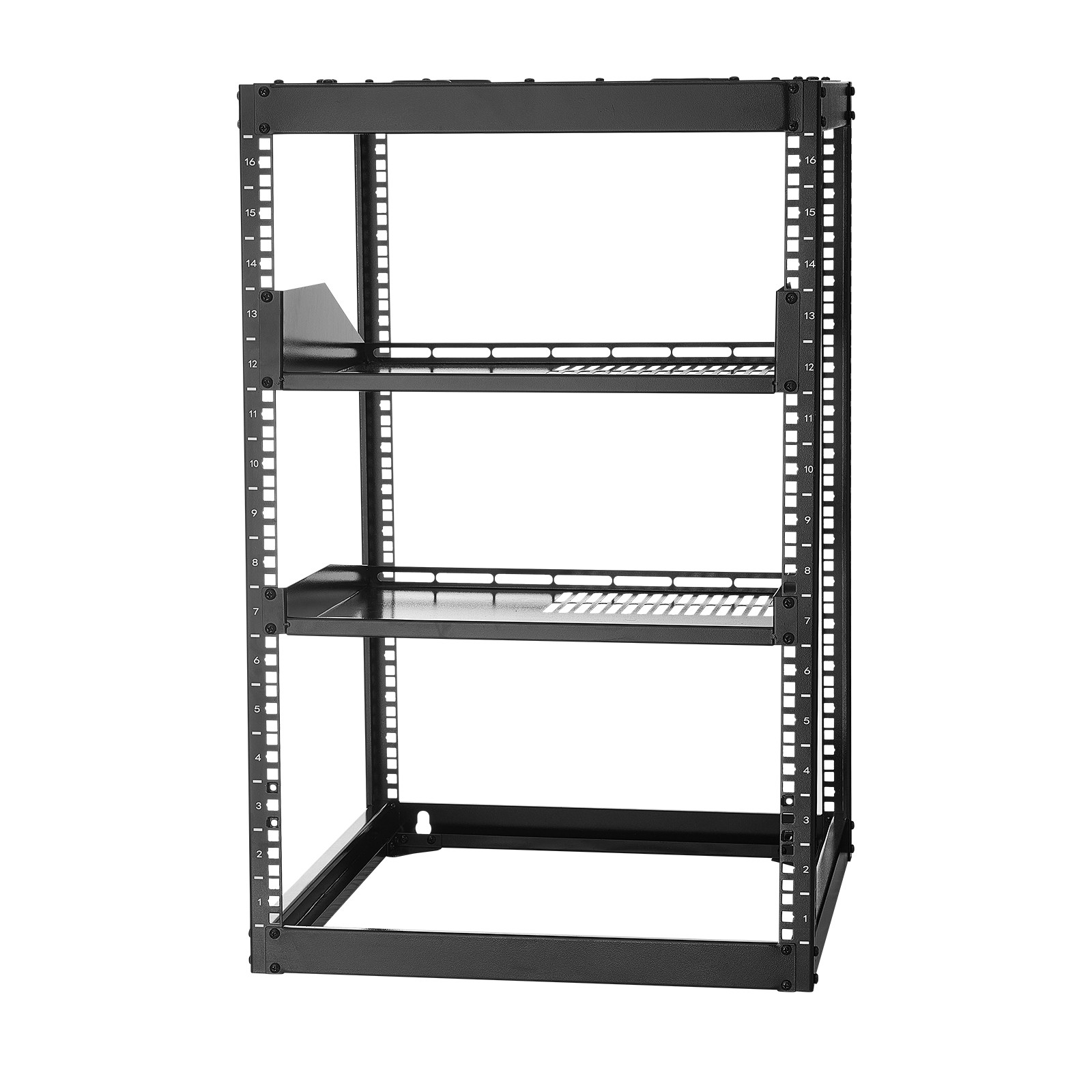 Uimoso 16U Open Frame Wall-Mount Server Rack with Shelves and 4-Post Design