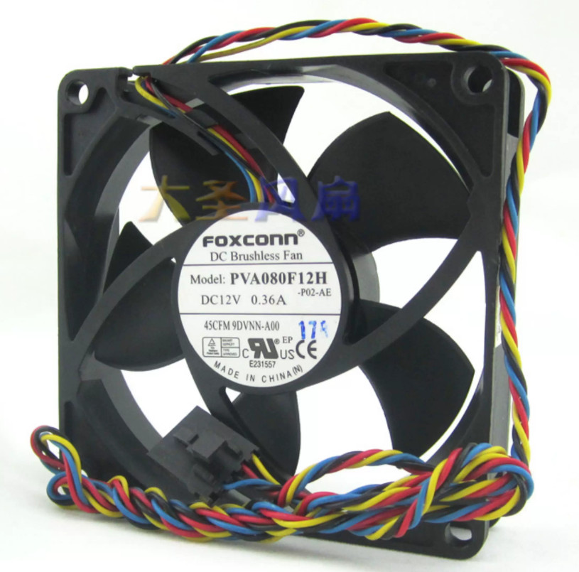For FOXCONN 8020 8CM 12V 0.36A PVA080F12H-P02-AE 4-wire Cooling Fan
