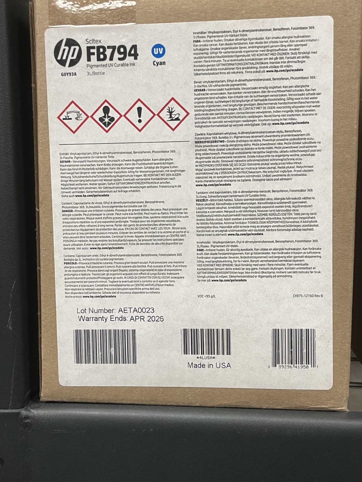 HP Scitex FB794 UV Cyan Ink 3L – Genuine HP
