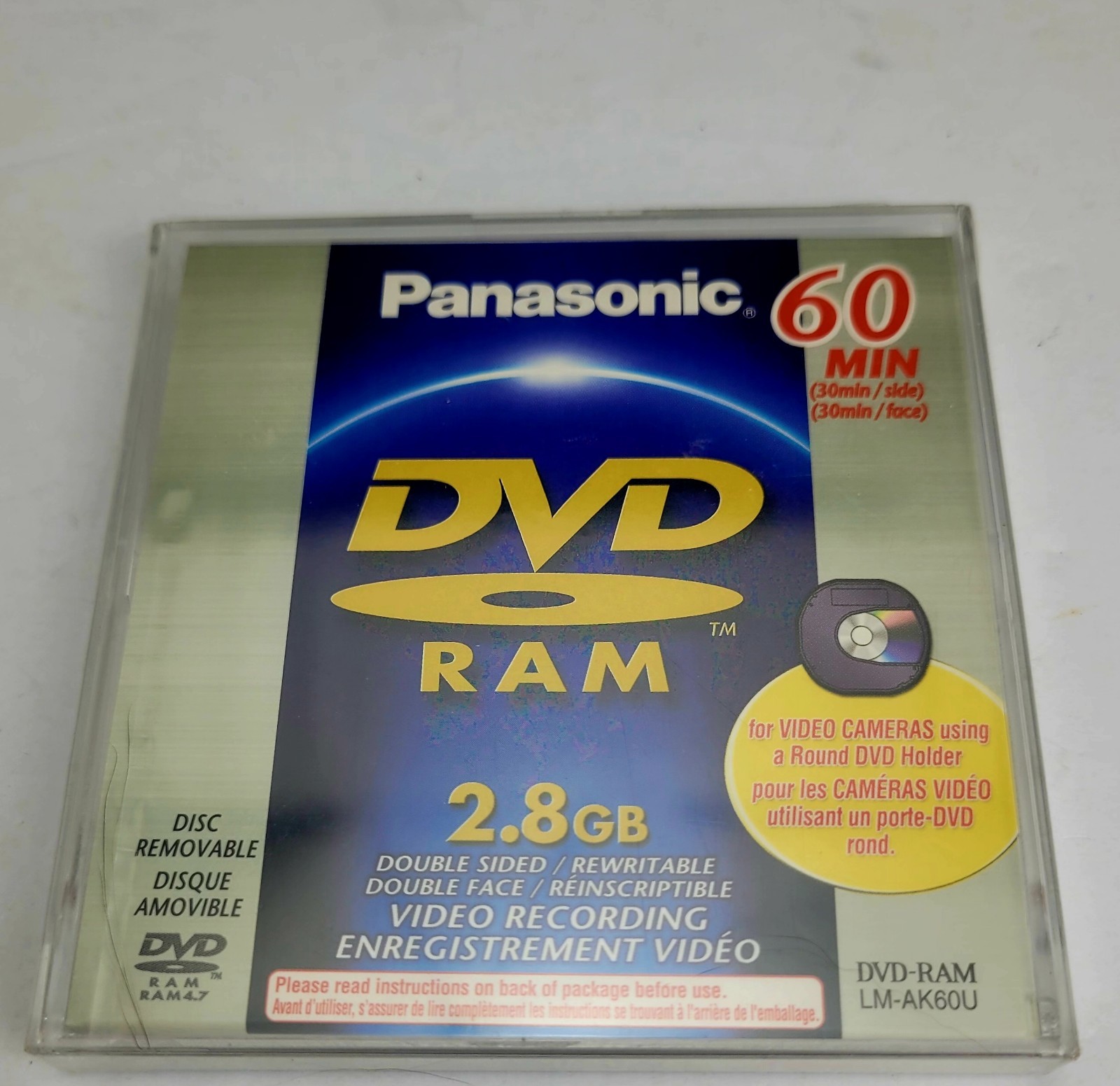 New Sealed Panasonic DVD-RAM LM-AK60U 2.8GB Double Sided Rewritable Disc 60 Min