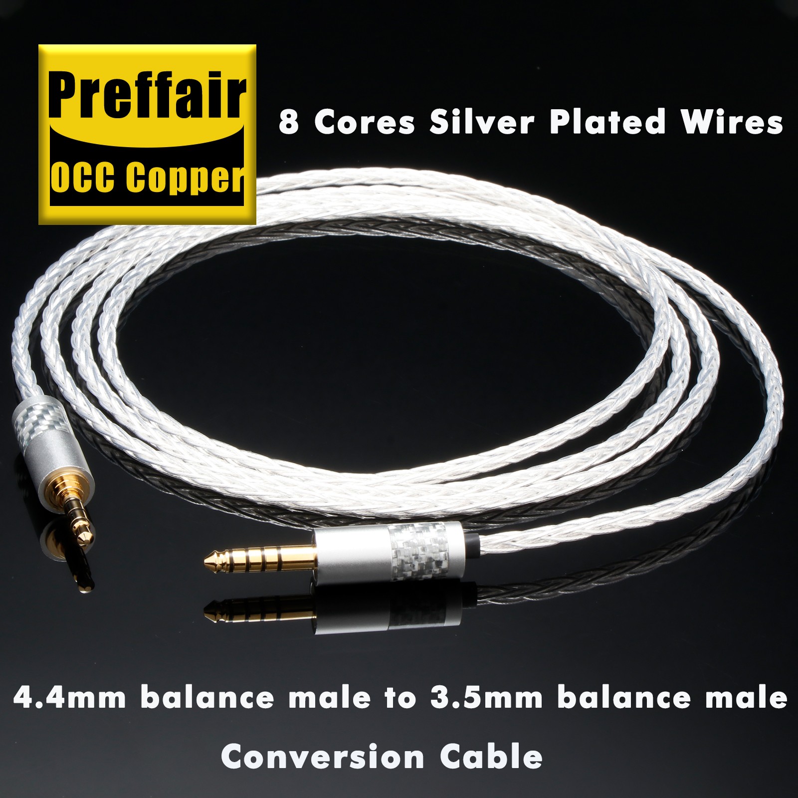 Hi-End OCC Silver Plated Audio Adapter Cable 4.4mm to 3.5mm Balanced Adapter