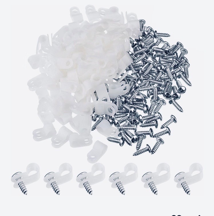 50PCS Clear Nylon R-Type Cable Clips Wire Clamps with Mounting Screws Kit NIP