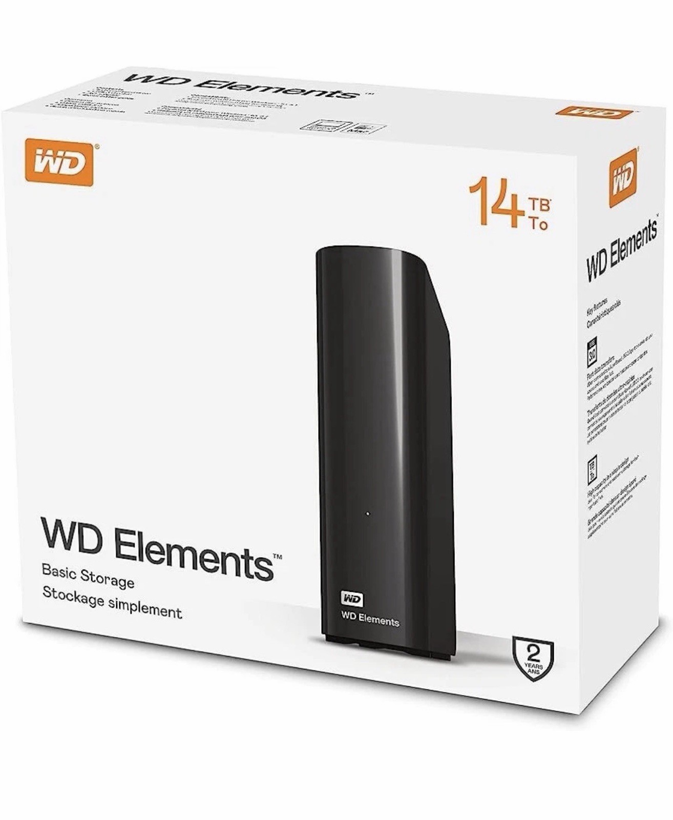 WD Elements 14TB External Hard Drive HDD Black USB 3.0 Box Opened Never Used