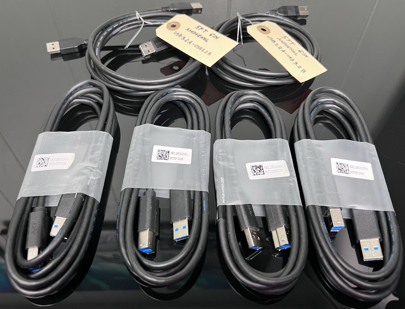 LOT of 6 USB 3.0 A Male to B Male Cables - High Speed (4.8Gbps) - Mixed Brands