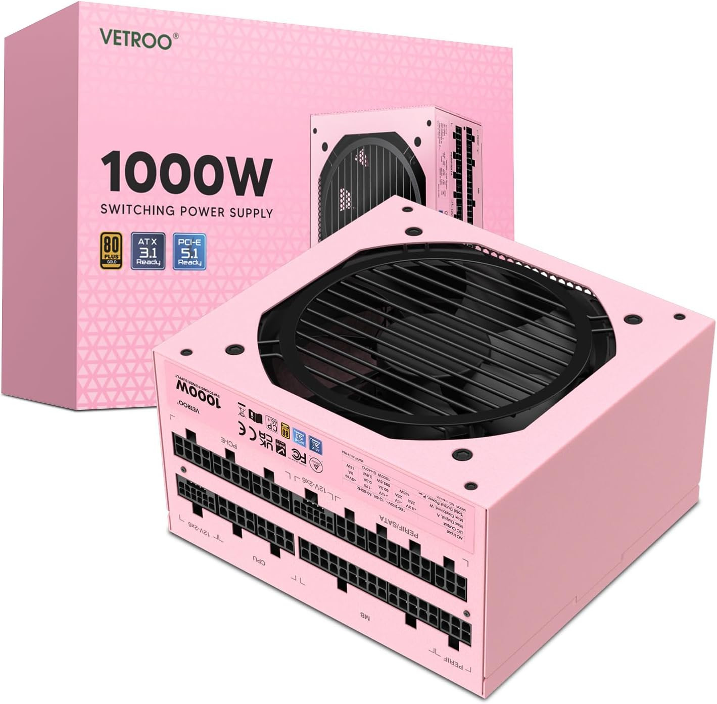 1000W Pink Power Supply, ATX 3.1 Ready & Dual Pcie 5.1