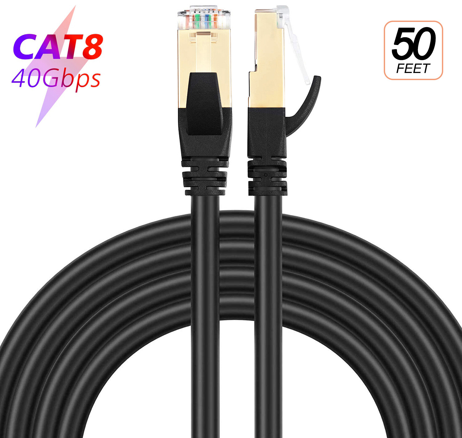 Cat 8 Ethernet Cable 50 ft for Gaming, Xbox, PS4/5, 2022 Upgraded Flexible PVC