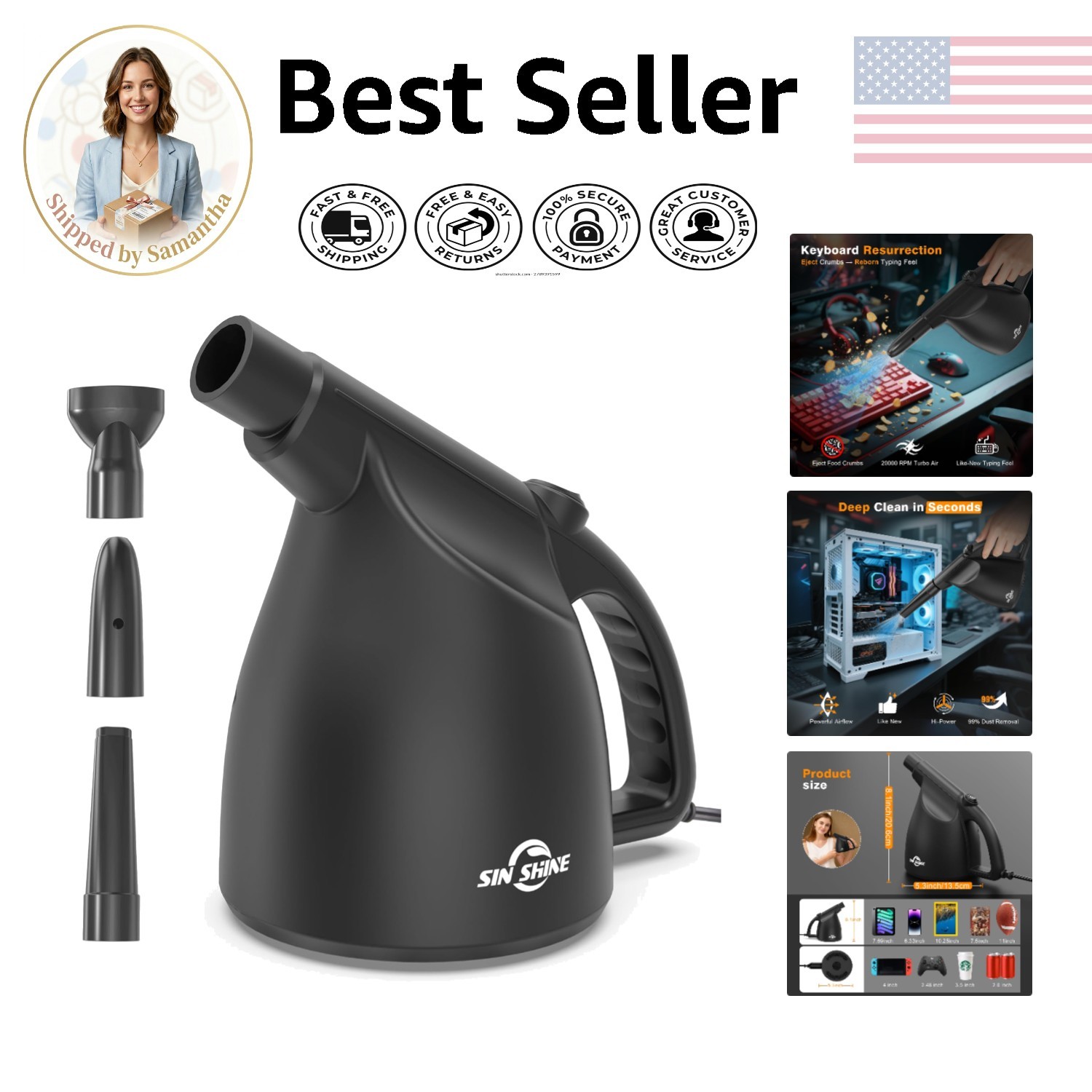 Eco-Friendly Electric Air Duster - 110,000 RPM Power for Dust-Free Electronics
