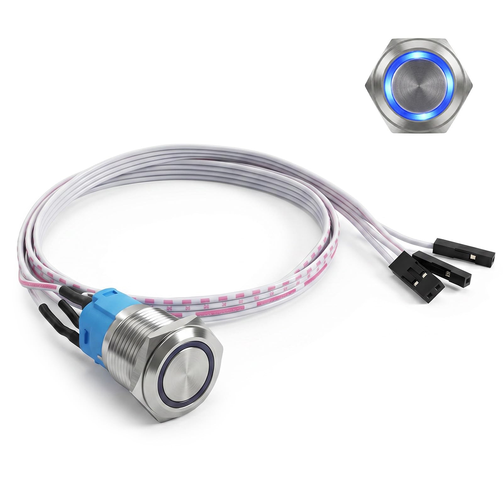 16mm Chassis Switch Metal Button PC Power Button Computer Host Switch Cable L...