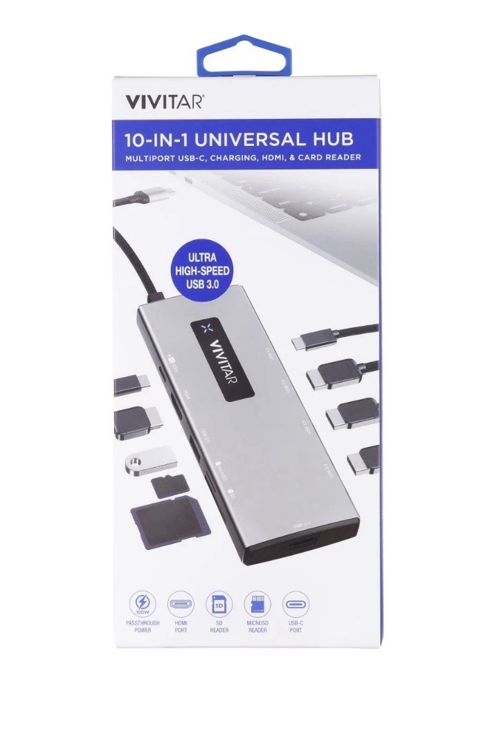 NEW - Vivitar 10-in-1 Universal Hub, USB C, HDMI, Charging, Card Reader