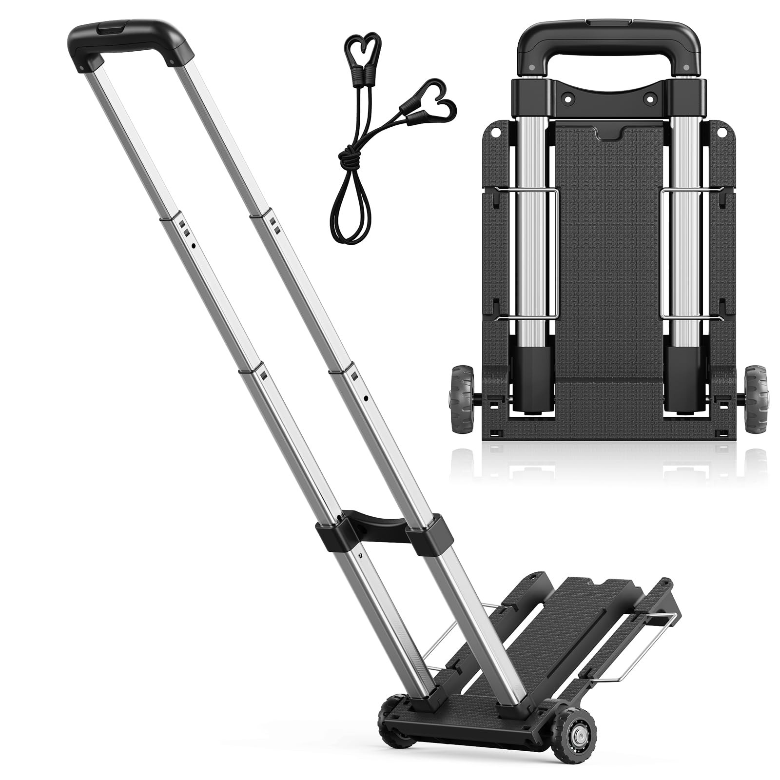 Mini Small Folding Hand Truck Dolly with 2 Tank Wheels, Expandable Base Plate...