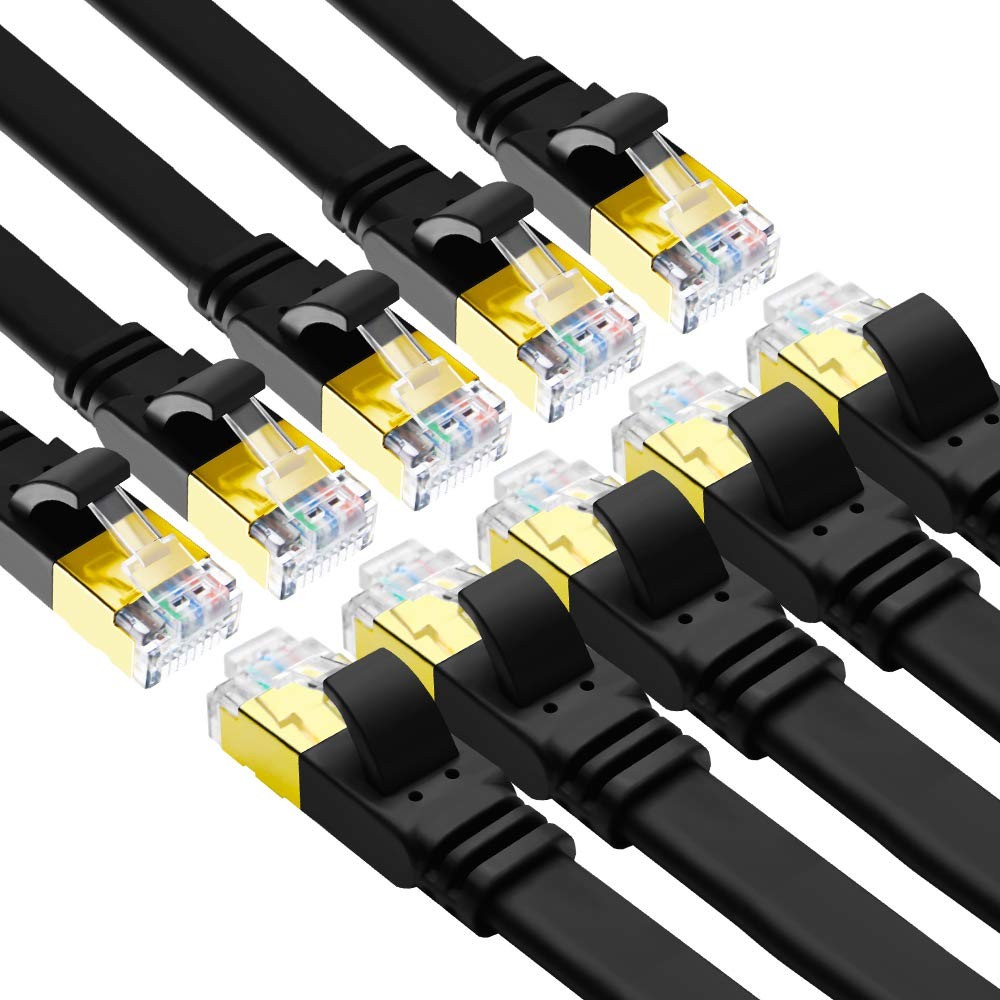 10 PCS CAT 8 Ethernet Cable Flat Patch Cord 40Gbps 2000MHz 26AWG 3ft Black