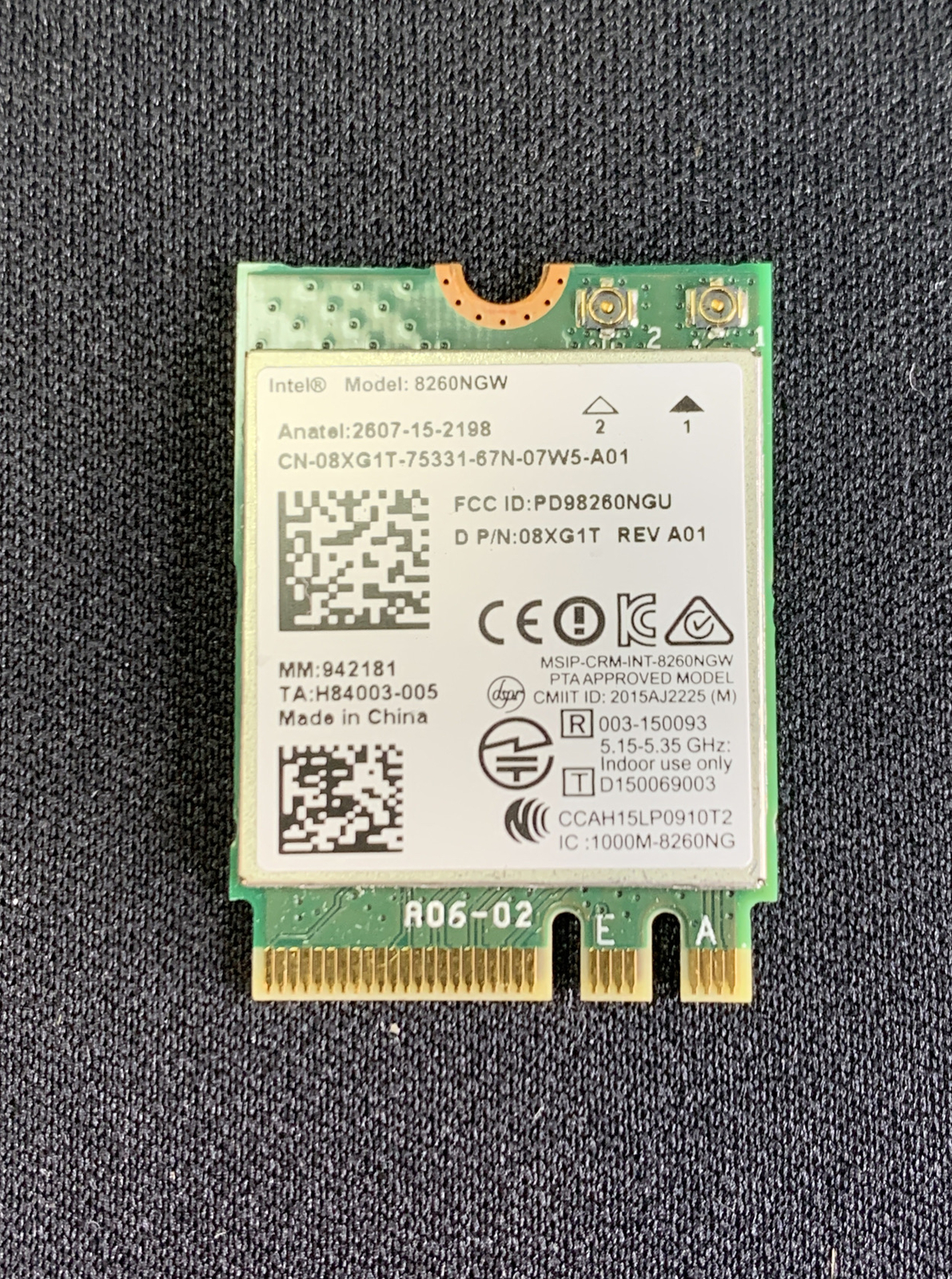Dell 08XG1T Intel Dual Band Wireless-AC 8260 8260NGW BT NGFF 867Mbps PCIe