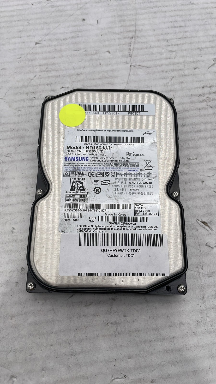 Samsung HD160JJ/P 160GB SATA 7200RPM 3.5" HDD SpinPoint P80SD Firmware ZM100-34