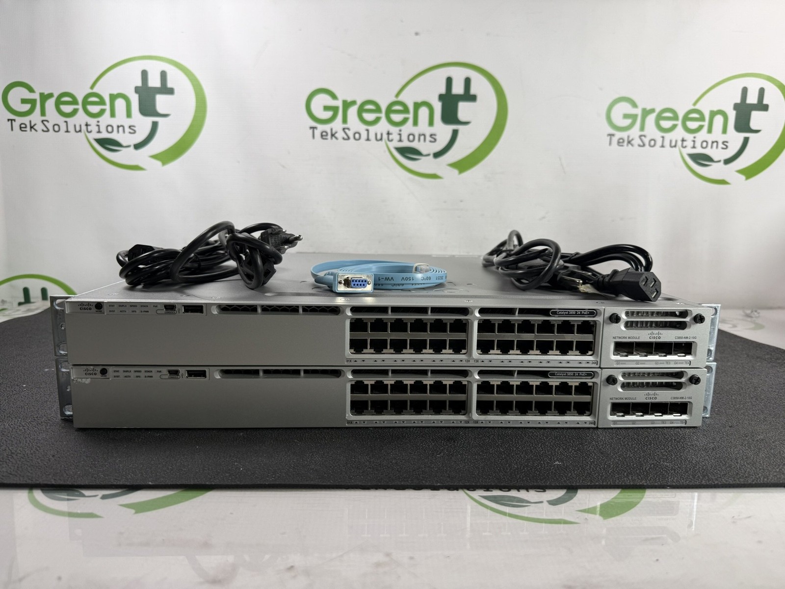 Lot of 2 Cisco WS-C3850-24P-S PoE+ w/ C3850-NM-2-10G 2x1100W & 2x350W