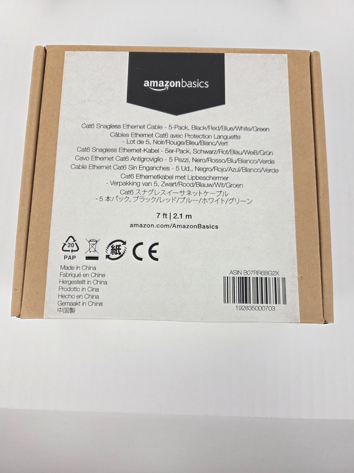 Amazon Basics Cat6 Ethernet Cable 5 Pack 7ft Snagless RJ45 Network Cable Lot