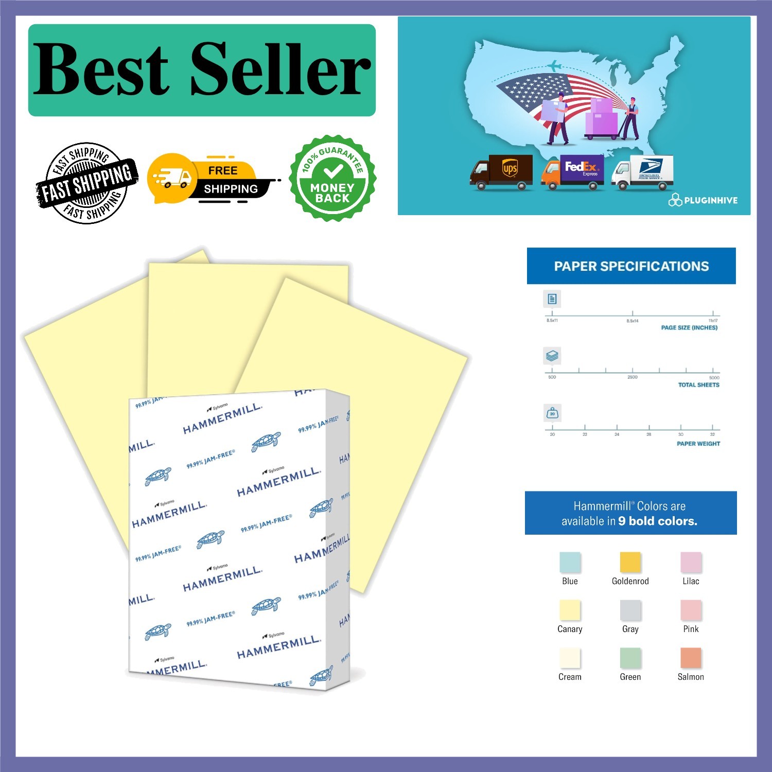 Dependable 20 lb Colored Printer Paper, 8.5x11 - 500 Sheets, 30% Recycled Fiber