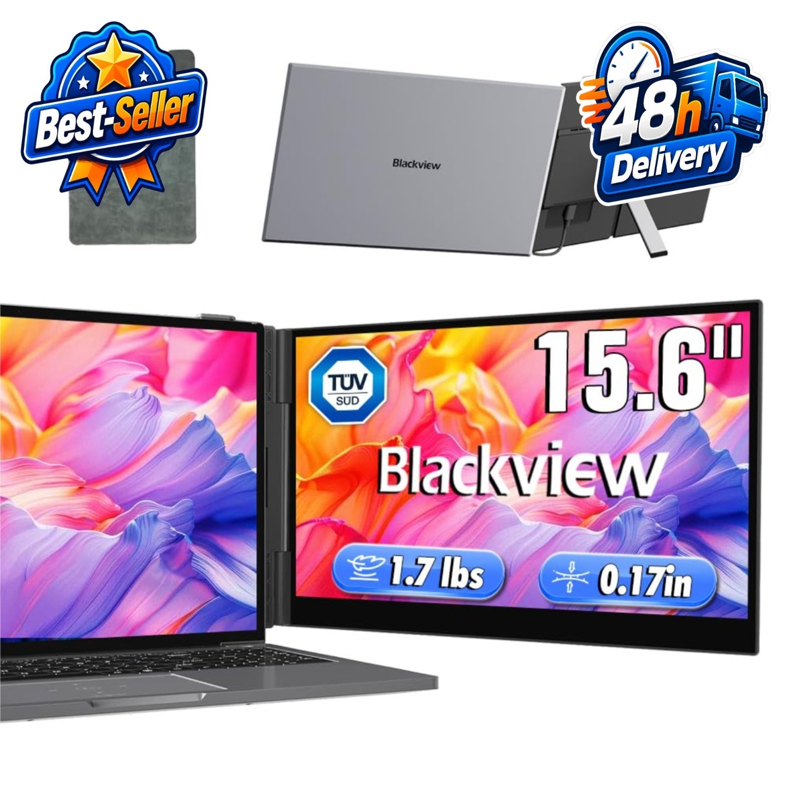Blackview 15.6" FHD Laptop Screen Extender, Ultra-Light, USB-C/HDMI