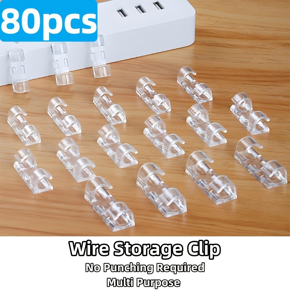 80PCS Transparent Self-Adhesive Cable Clips Wire Management Cord Organizer Hooks