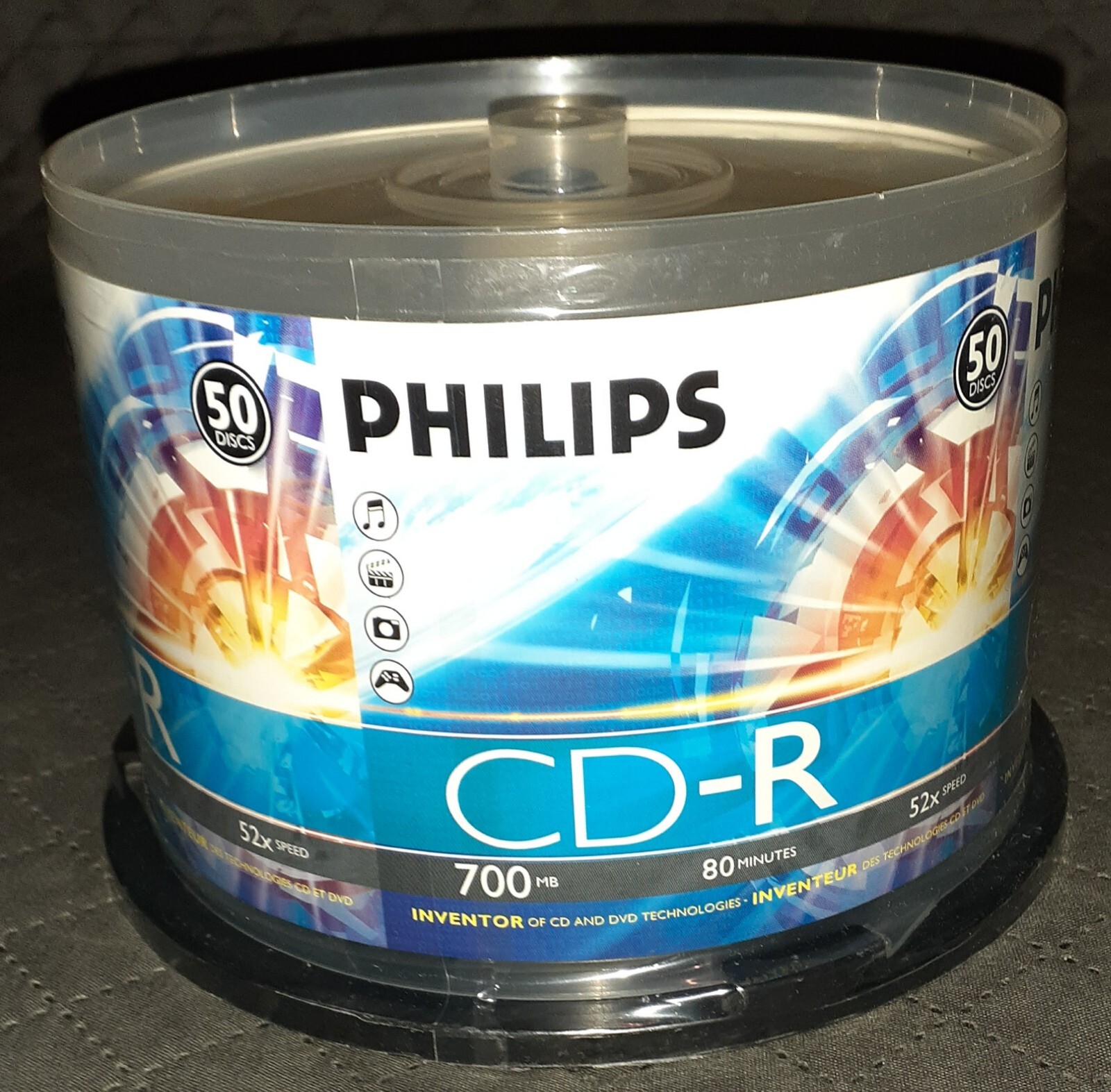 50 Pk Philips Blank CD-R 700MB 80 Min 52x Spindle Cake Box Case Music Data Photo