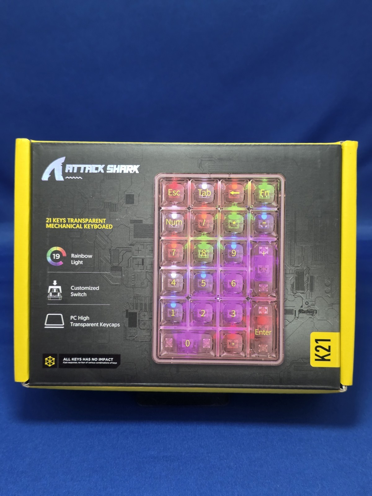 K21 21-Key Mechanical Keyboard, Bt/2.4Ghz/Usb-C Connection, Rainbow ATTACK SHARK