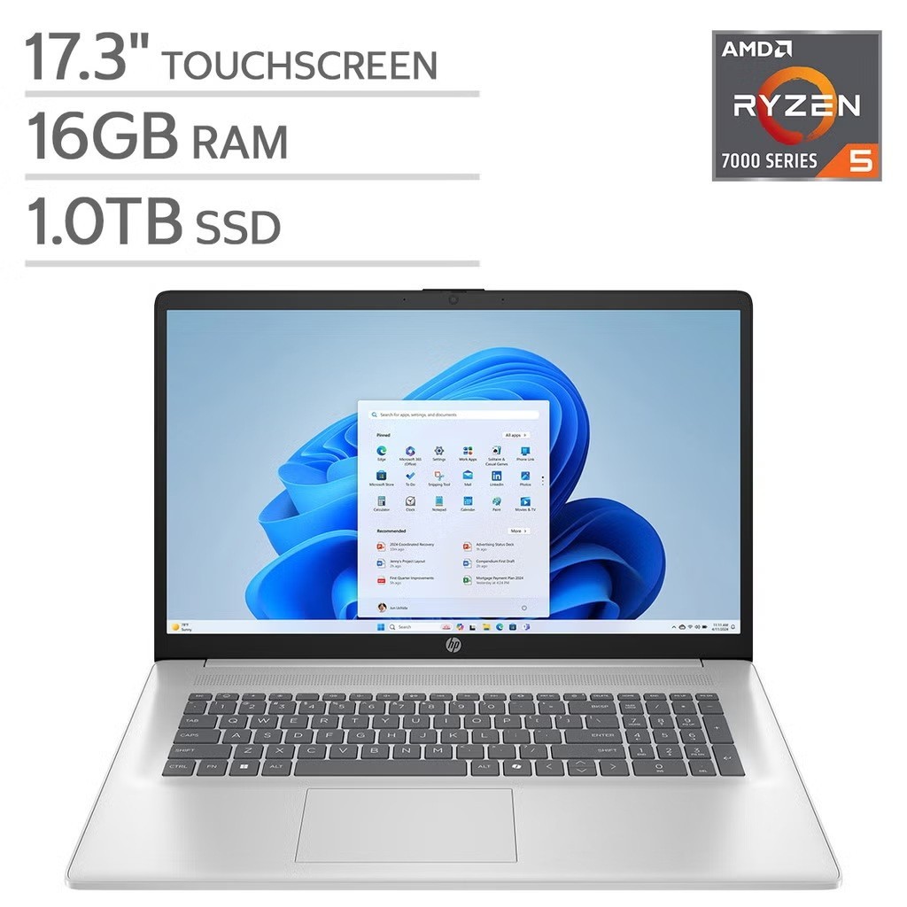 HP 17-cp3155cl 17t Silver Laptop PC 17.3" Touch R5 7430U 16GB 1TB SSD HDMI W11