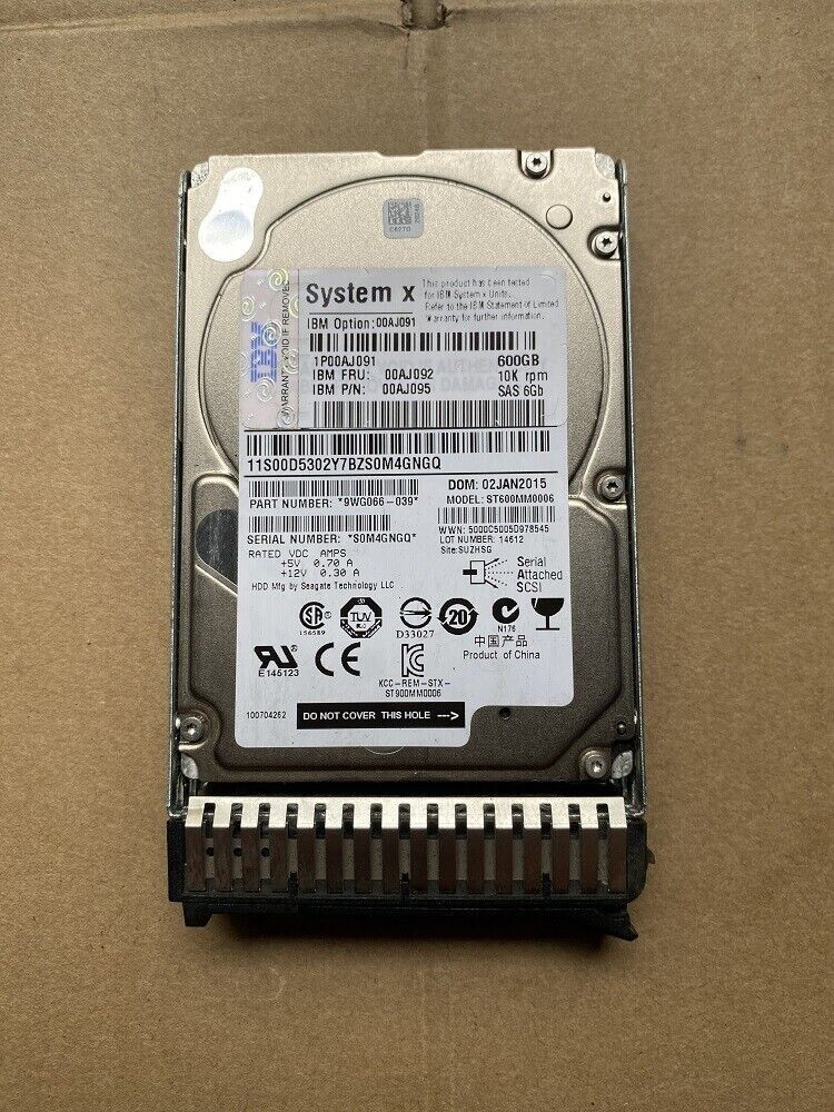 NEW IBM / Lenovo 00AJ091 00AJ092 00AJ095 2.5" 600GB 10K SAS 6G G3HS Hard Drive