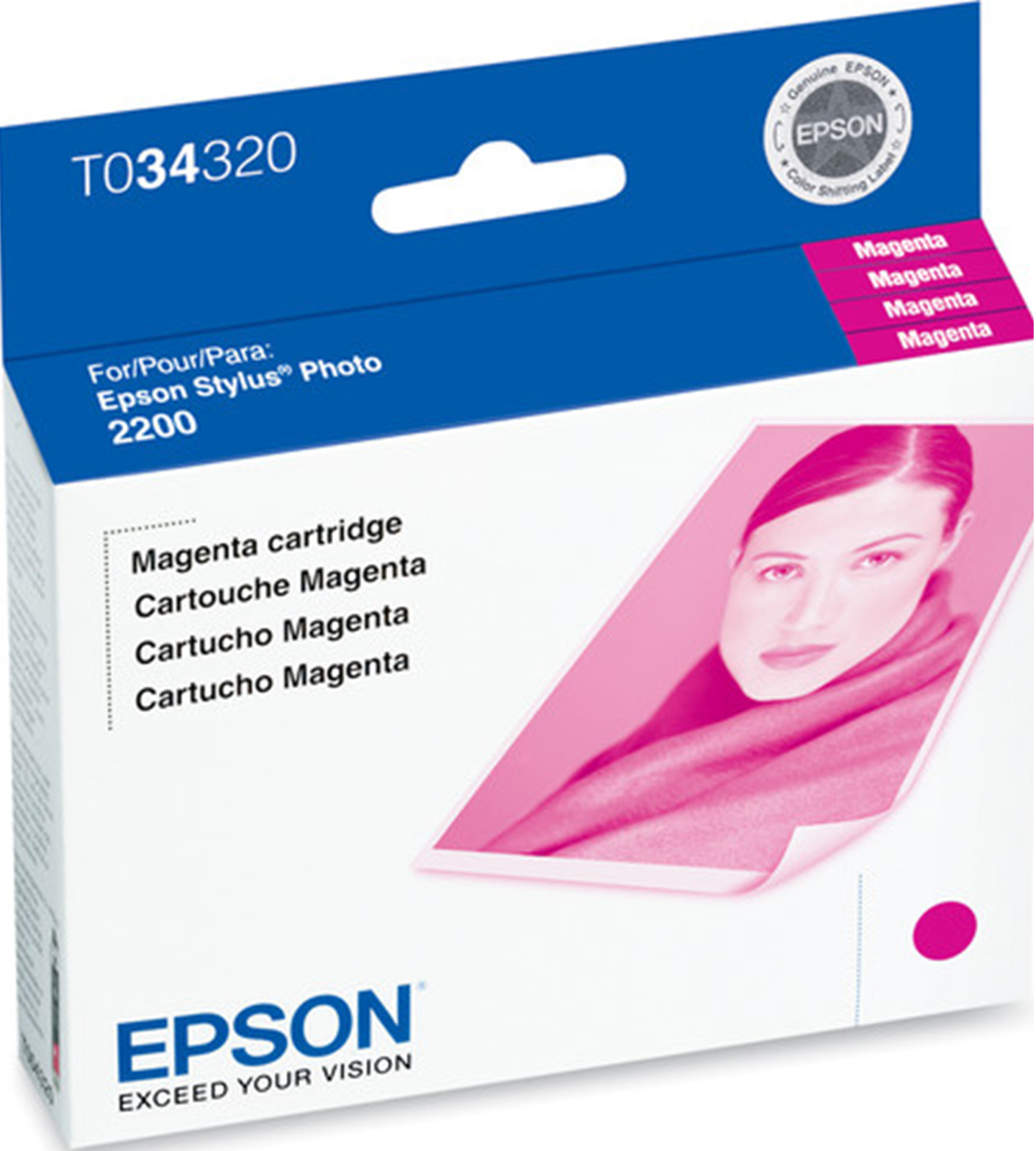New Genuine Epson 34 T0343 Magenta Ink Cartridge, Stylus Photo 2100 Bag