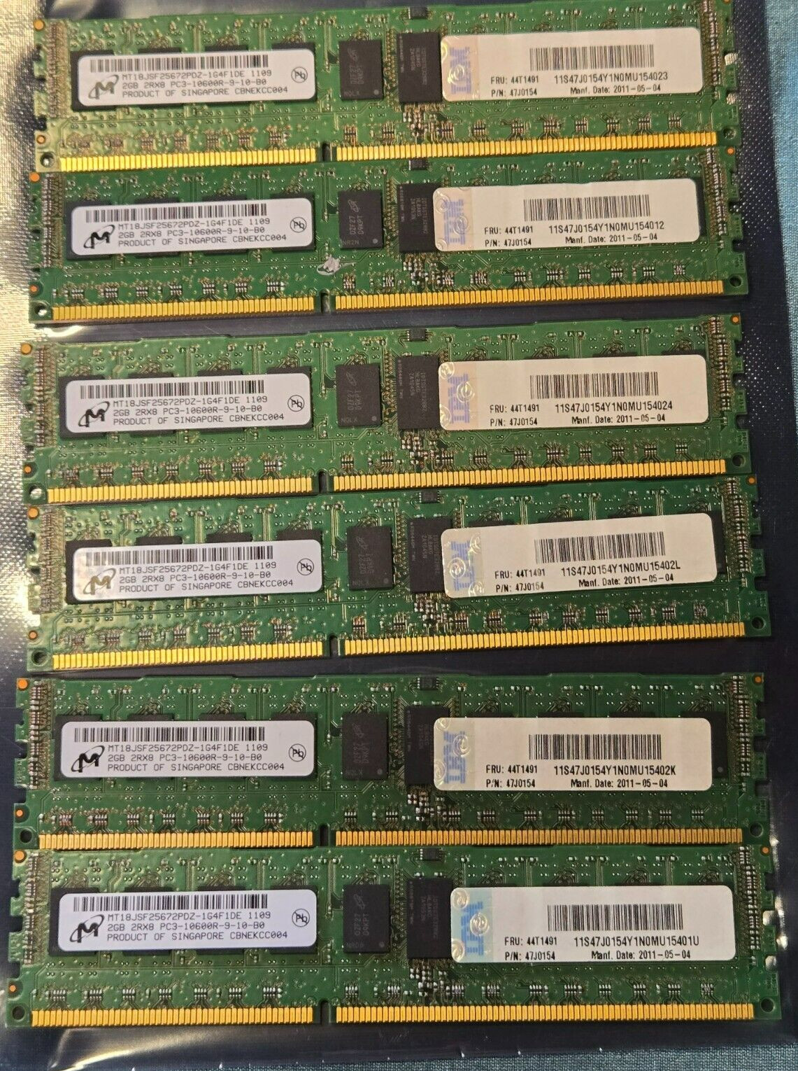12GB(6x2GB) IBM 44T1491 PC3-10600R ECC 2Rx8 DDR3 RDIMM MT18JSF25672PDZ-1G4F1