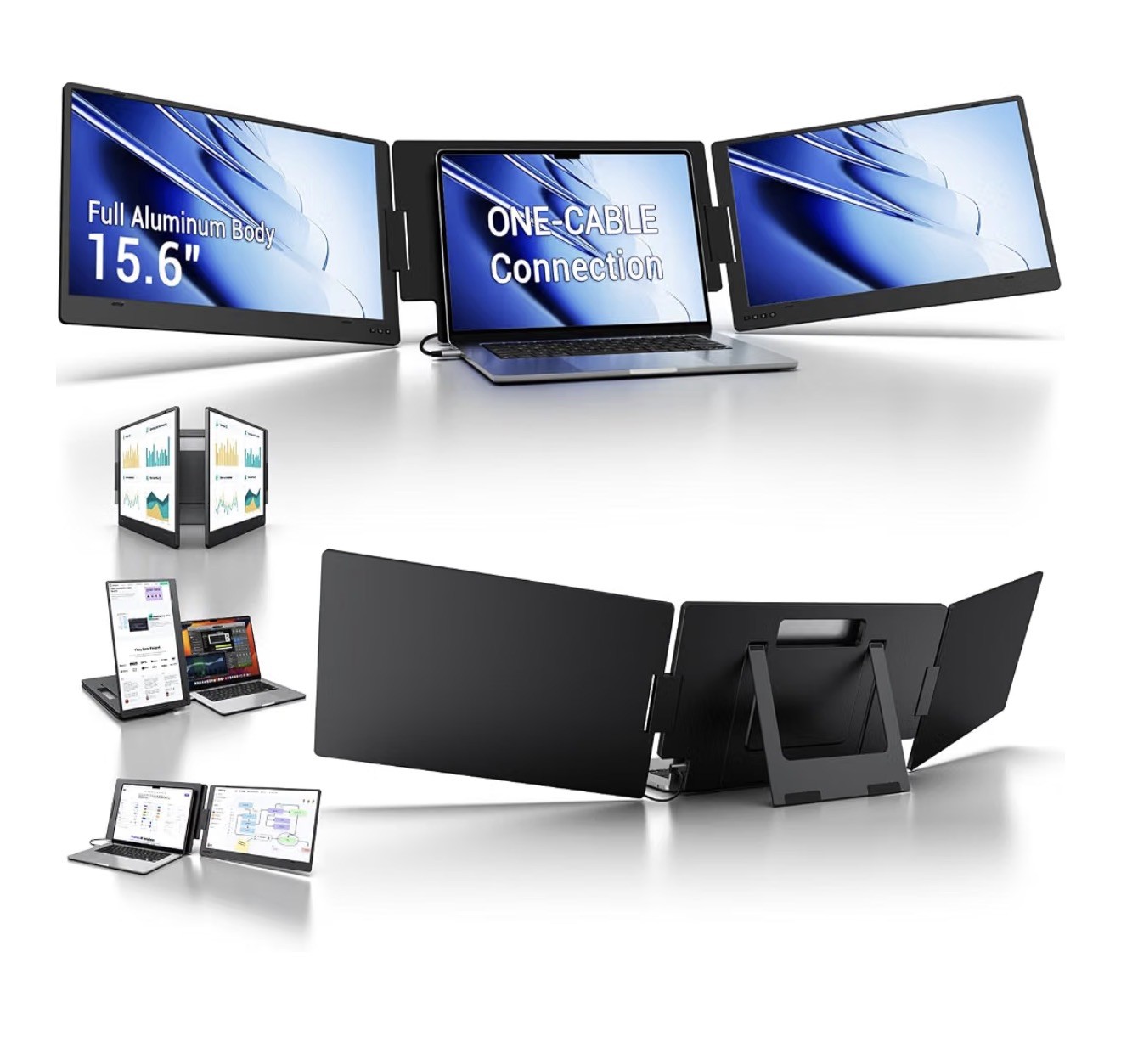 KYY  X90D Laptop Screen Extender, 15.6" FHD IPS Triple Portable Monitor Alloy