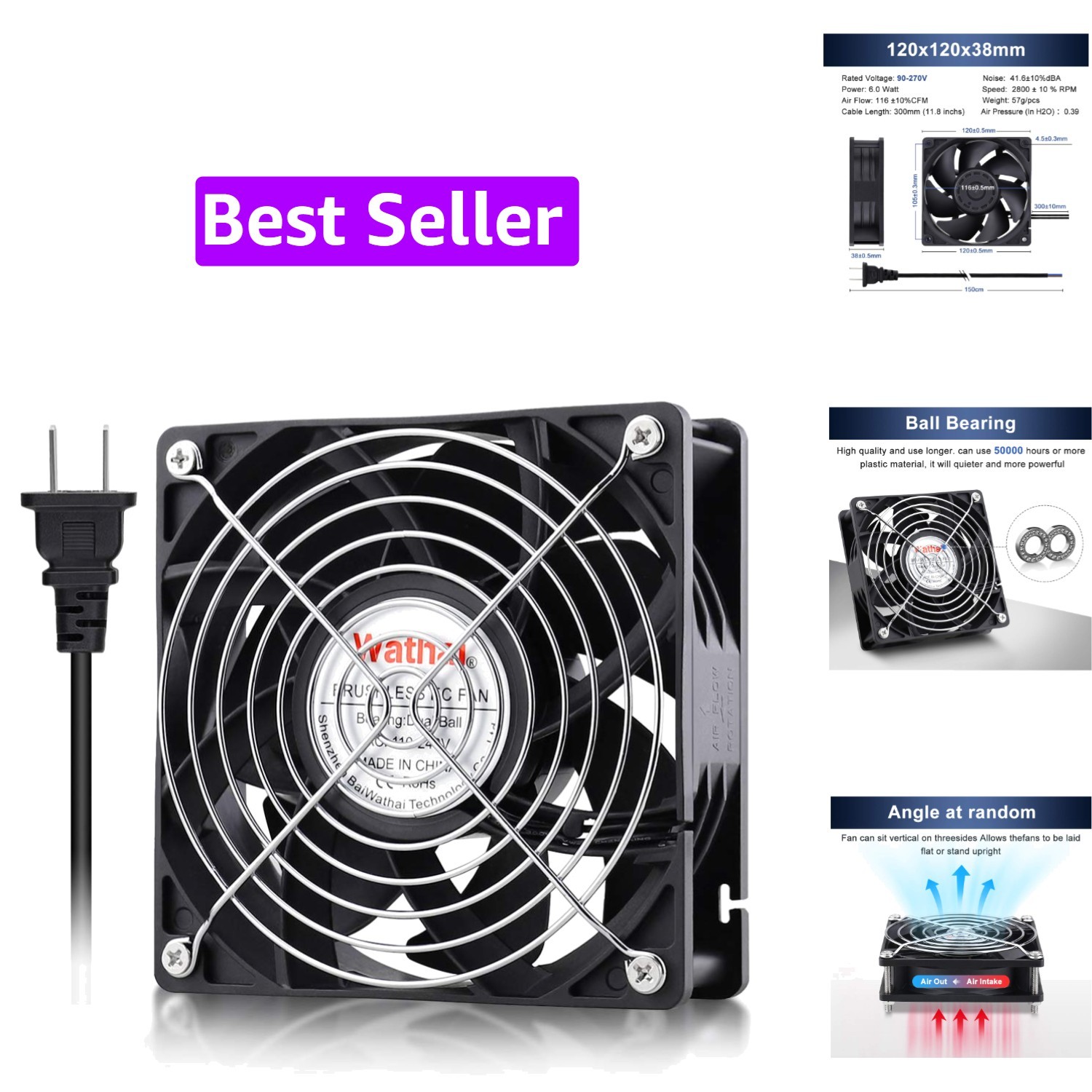 EC Industrial Case Fan 120mm x 38mm AC 110V 120V Cooling Fan | 110V - 240V Br...